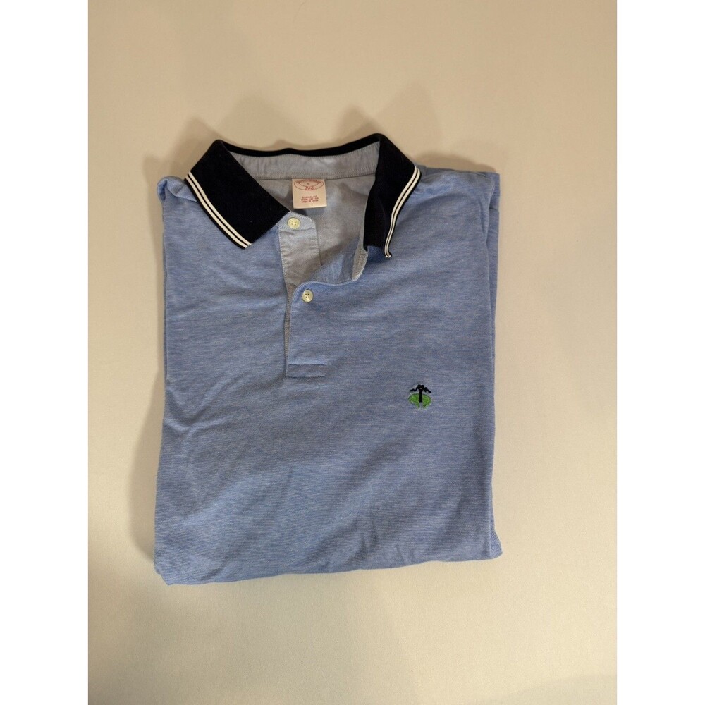 Brooks Brothers Men’s Polo Shirt Blue Stripe Black Collar Size L - Picture 7 of 12